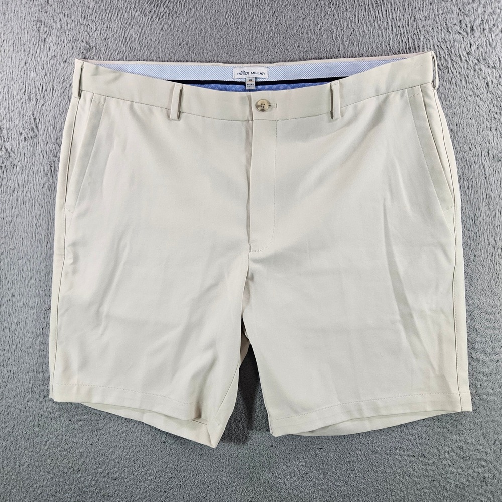 Peter Millar Mens Crown Sport Performance Golf Shorts Beige Stone Size 38